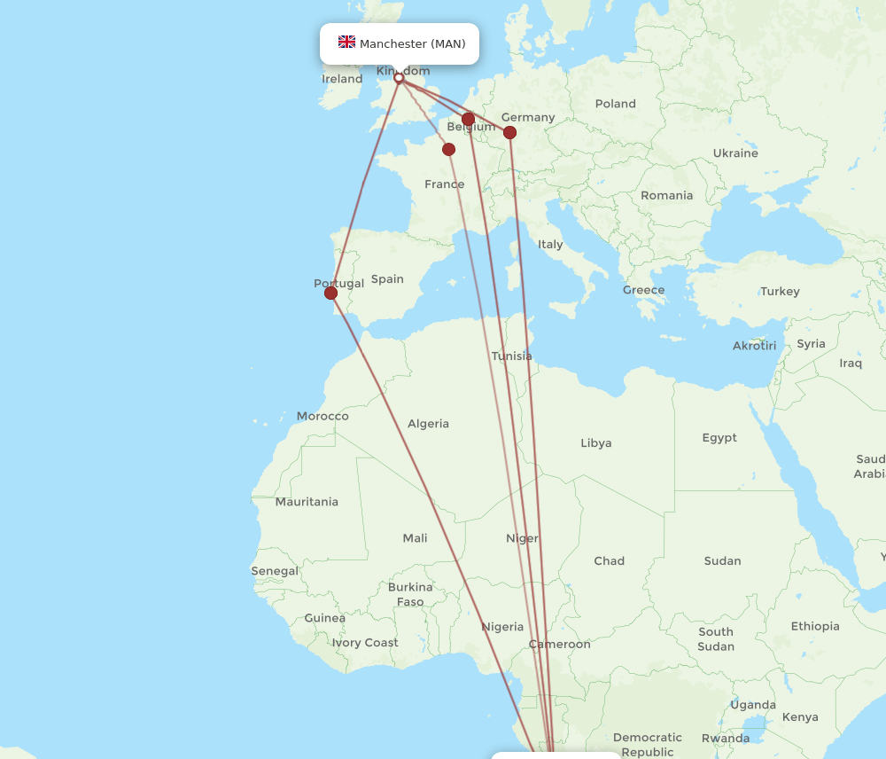 MAN-LAD flight routes