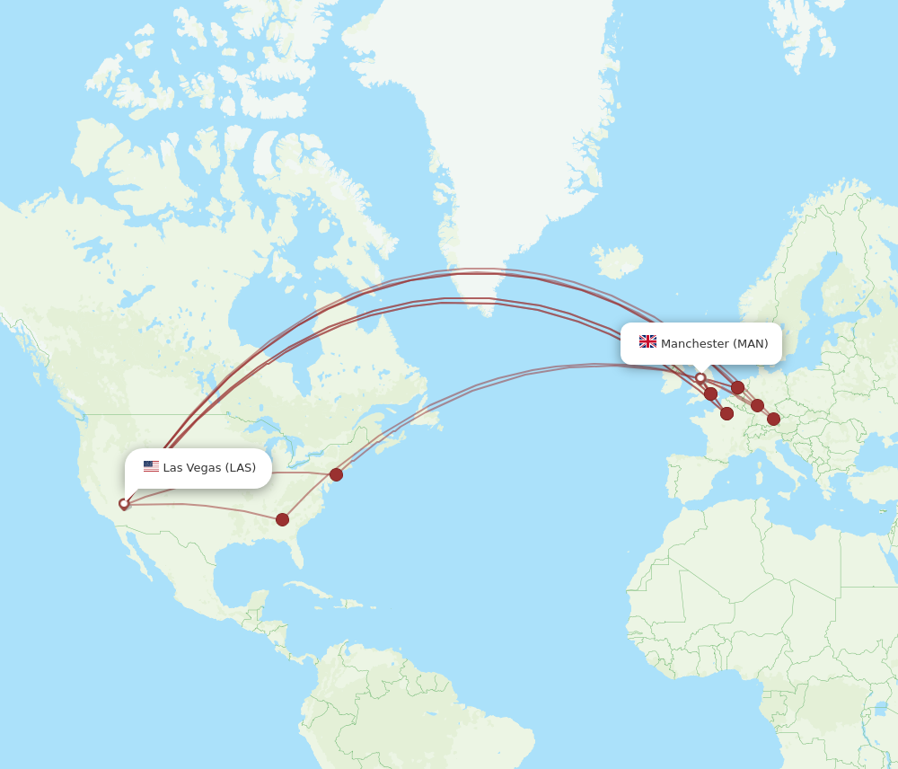 MAN to LAS flights and routes map