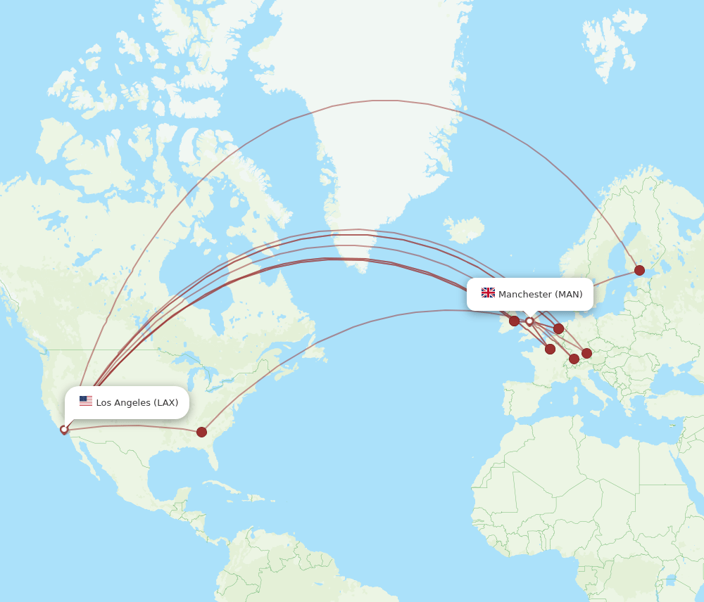 MAN-LAX flight routes