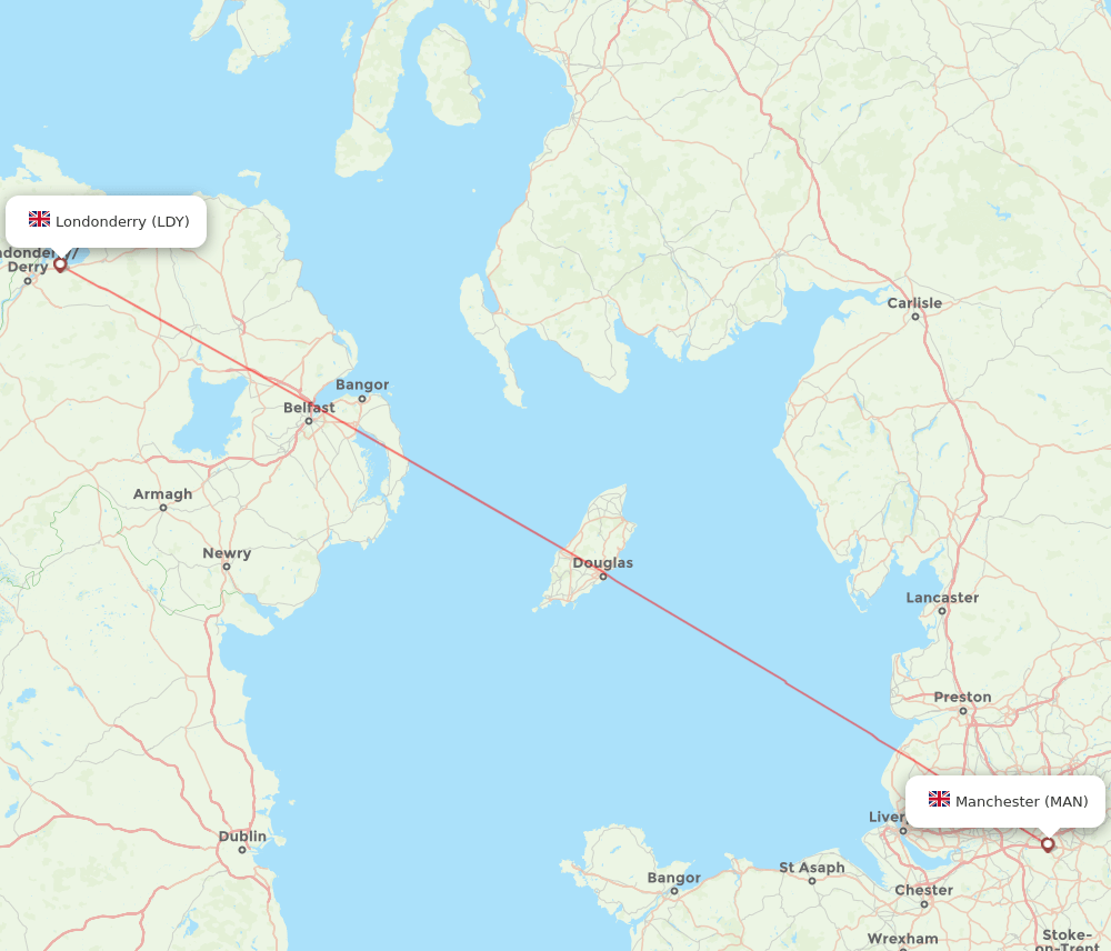 MAN to LDY flights and routes map