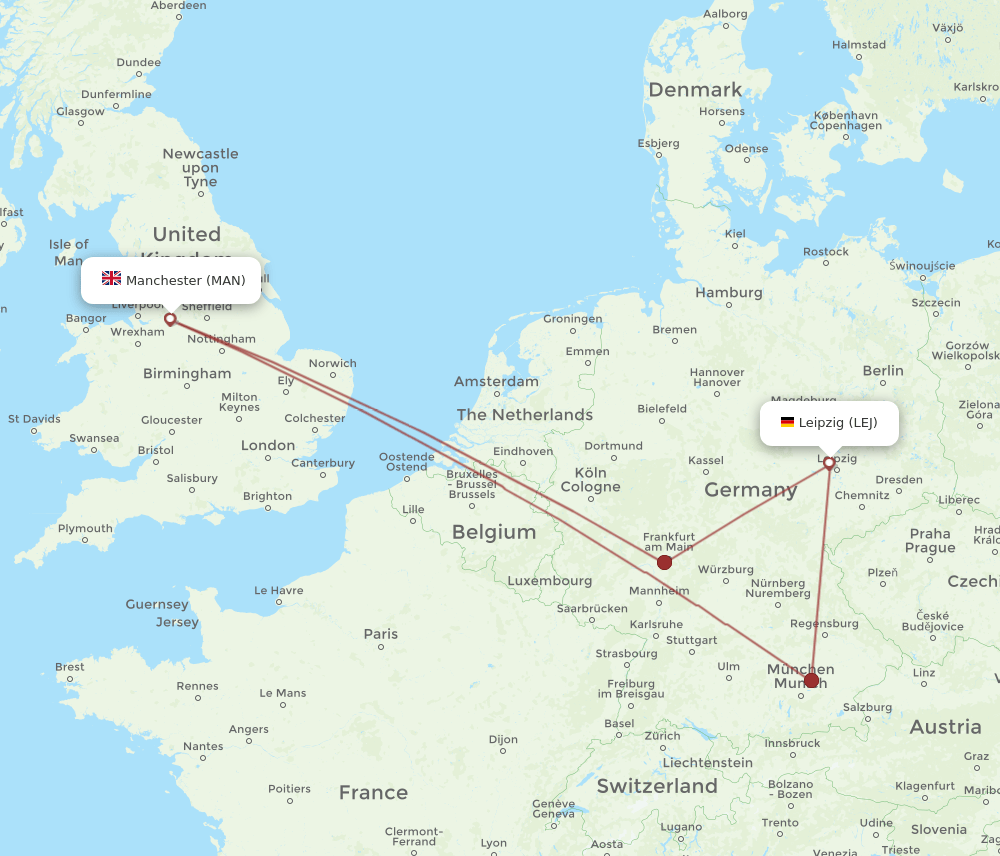 MAN-LEJ flight routes