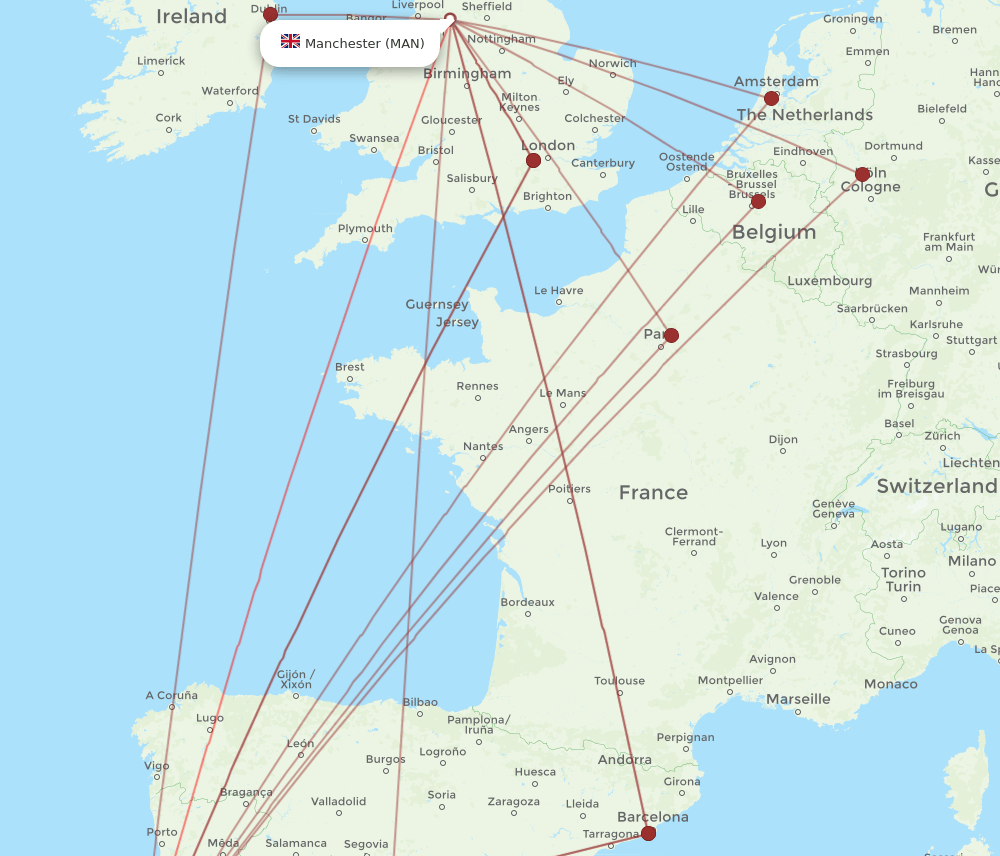 MAN-LIS flight routes