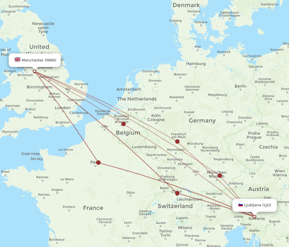 MAN-LJU flight routes