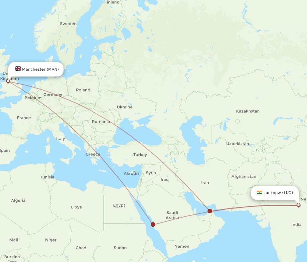 MAN-LKO flight routes