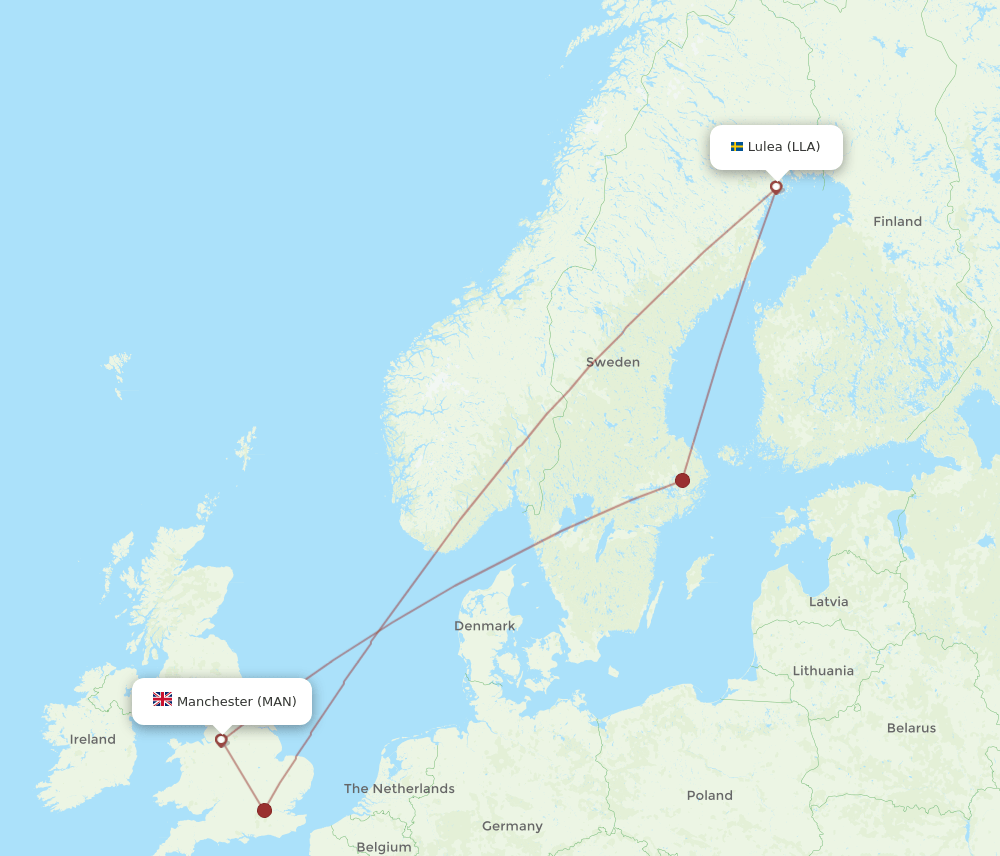 MAN-LLA flight routes