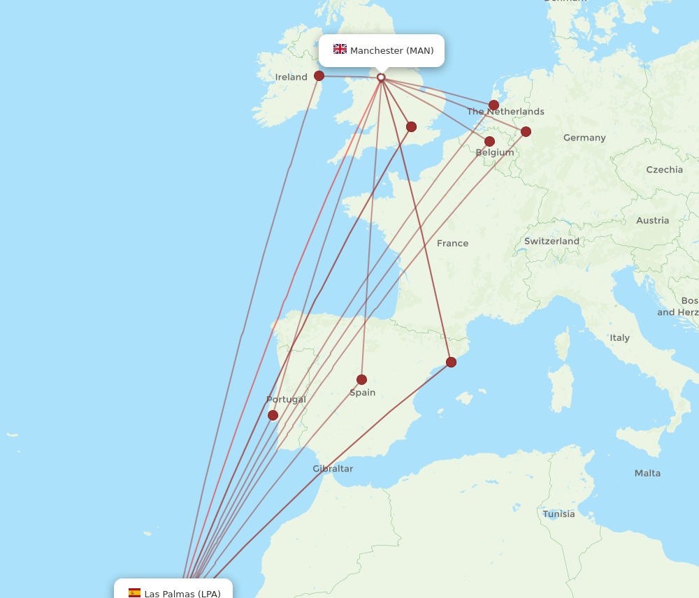 MAN to LPA flights and routes map