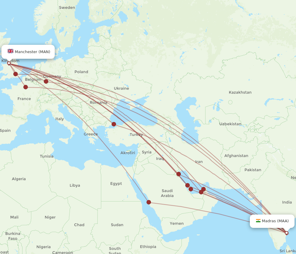 MAN-MAA flight routes
