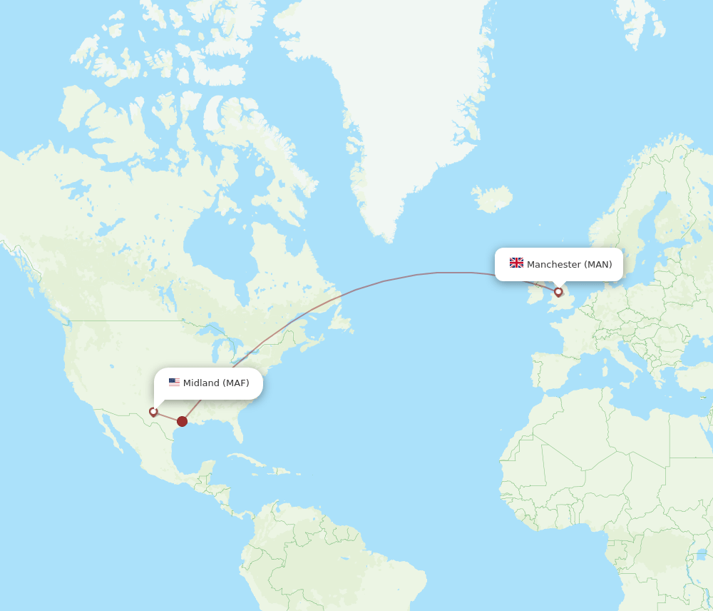 Manchester - Midland route map and flight paths