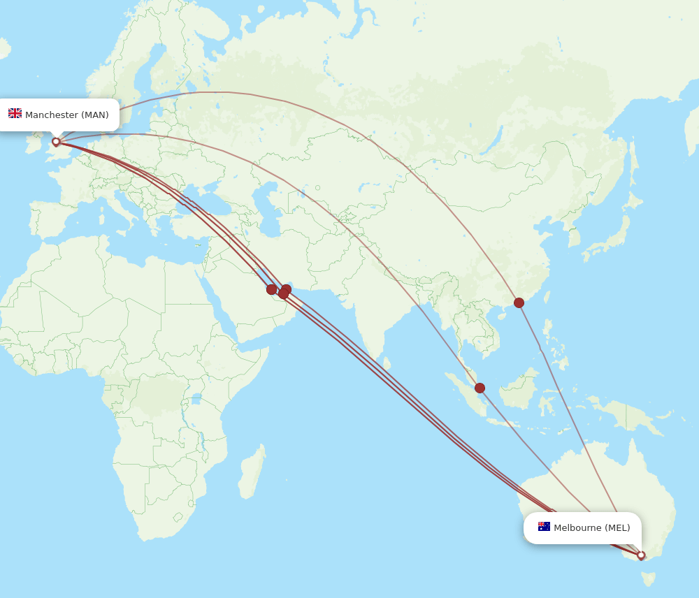 MAN-MEL flight routes