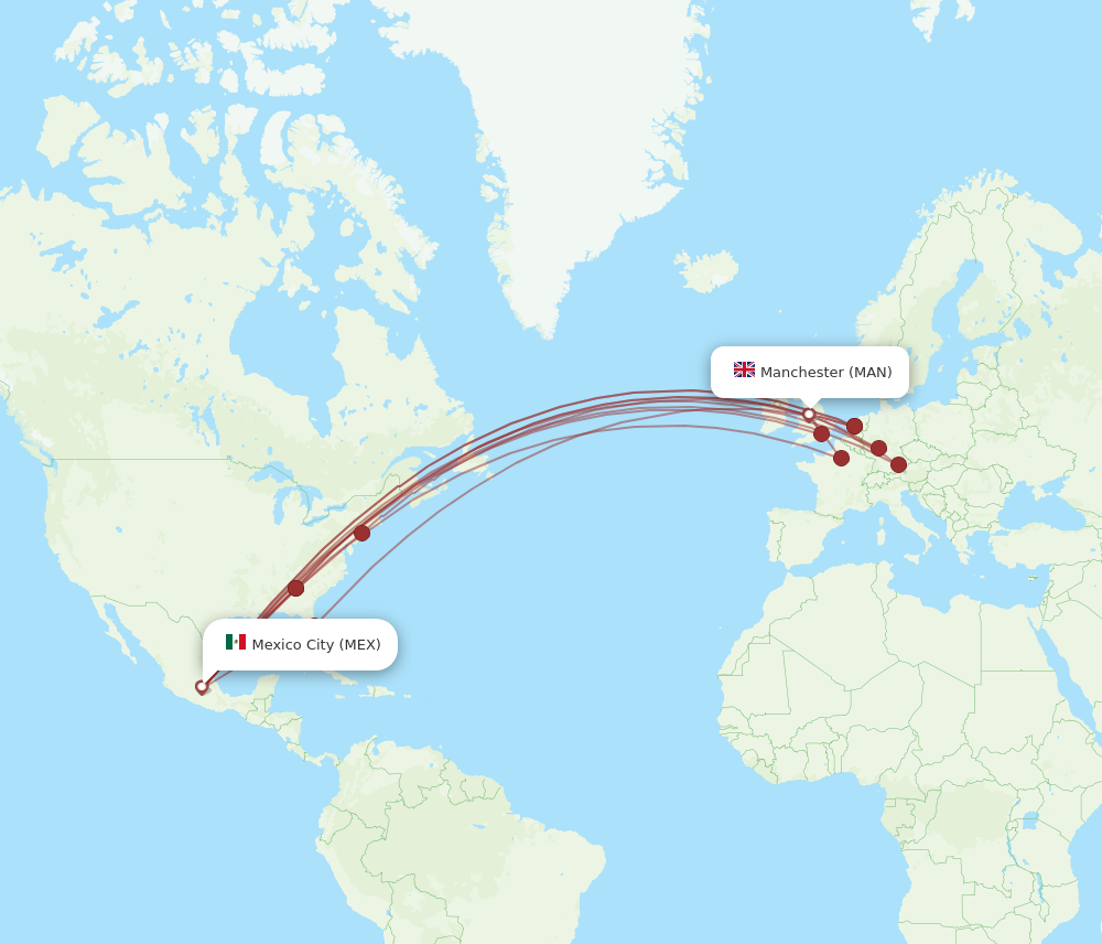 MAN to MEX flights and routes map
