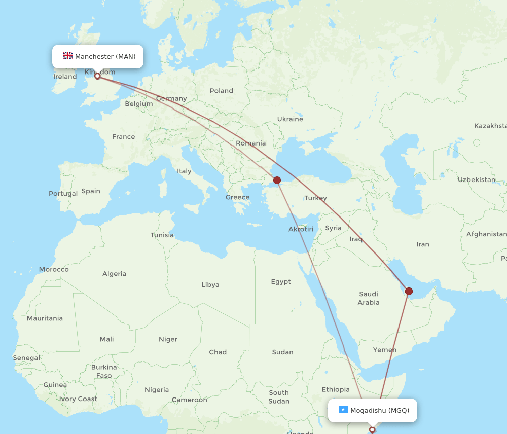 MAN-MGQ flight routes