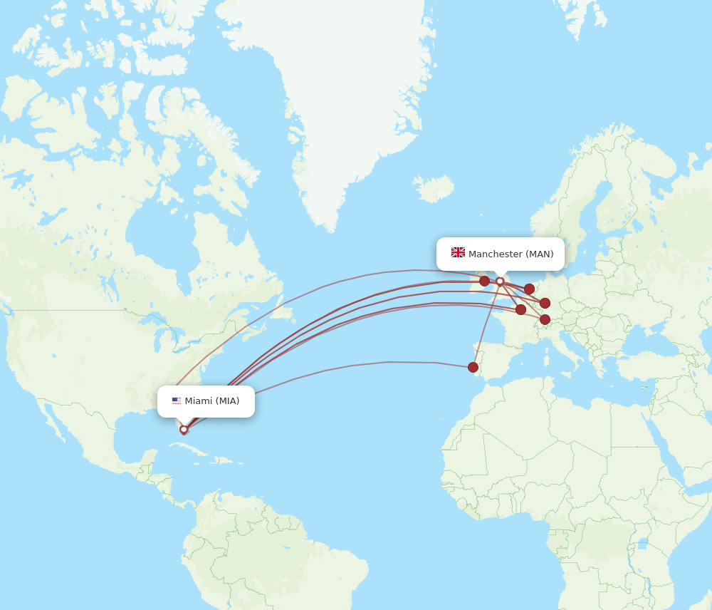 MAN to MIA flights and routes map