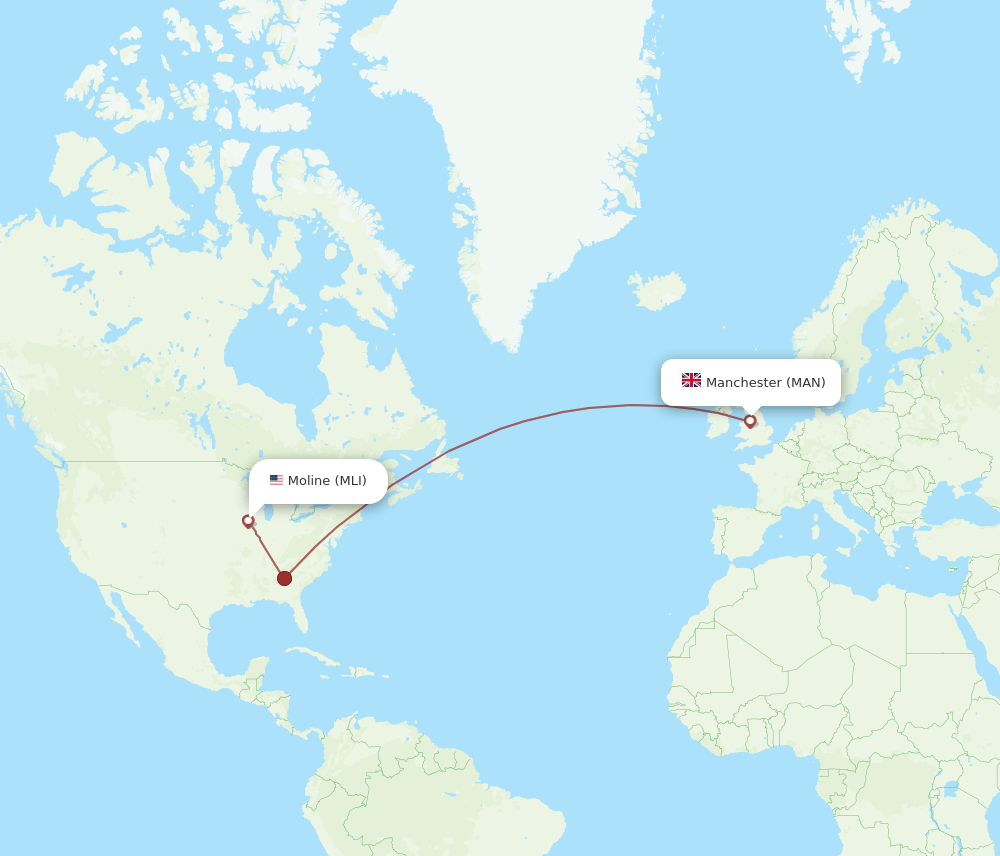 MAN-MLI flight routes