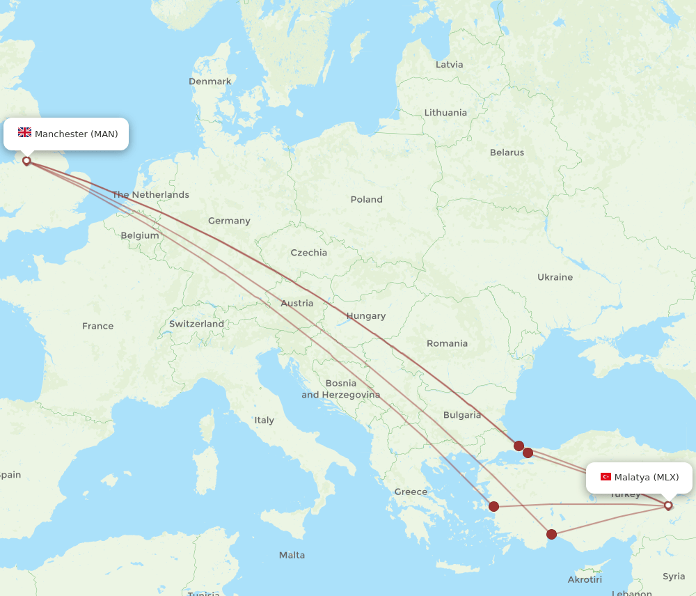 MAN-MLX flight routes