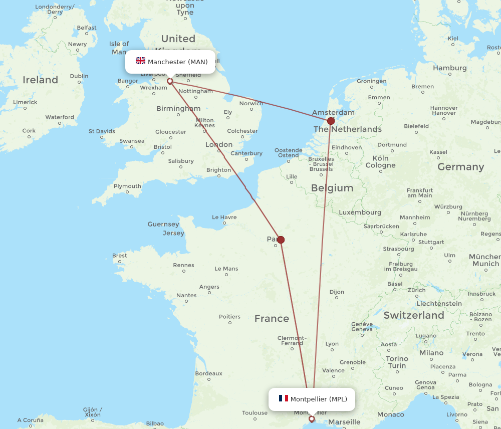 MAN to MPL flights and routes map