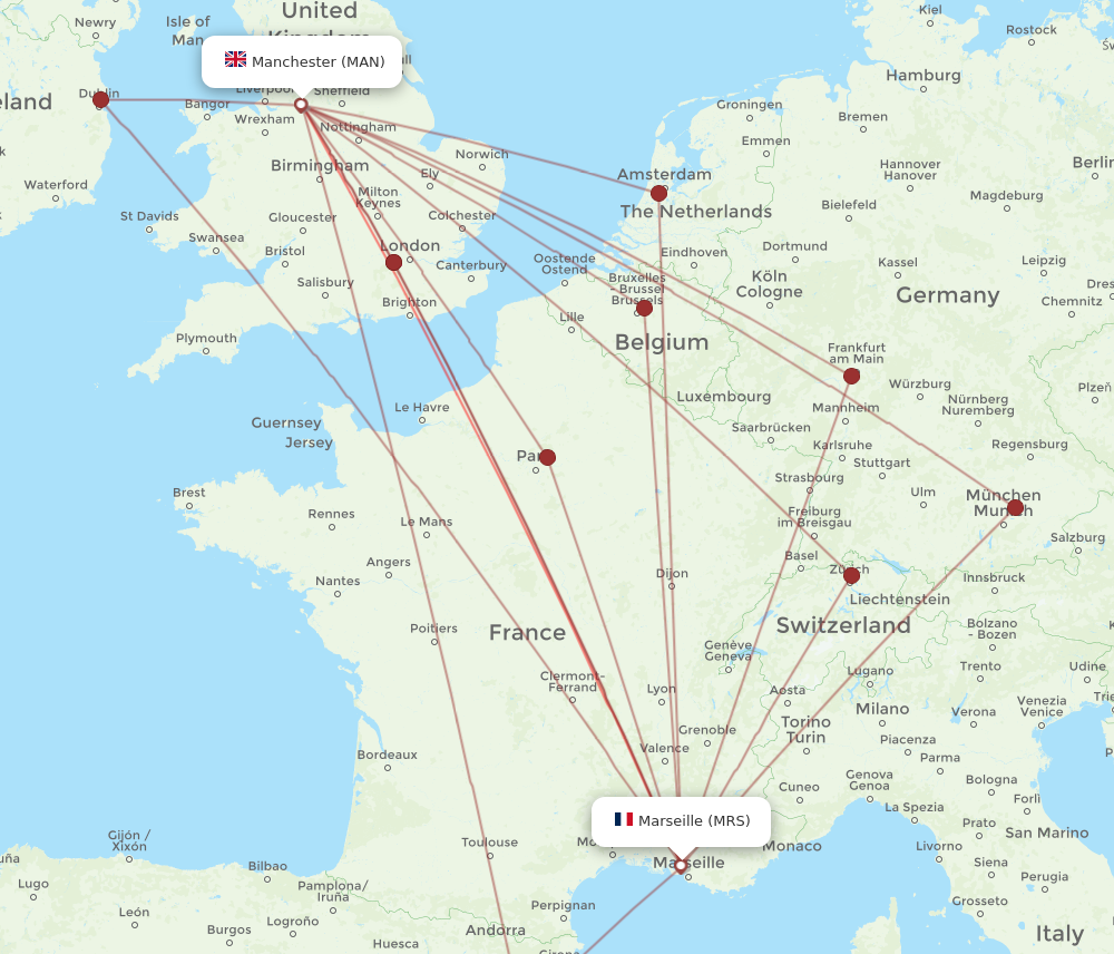 MAN to MRS flights and routes map