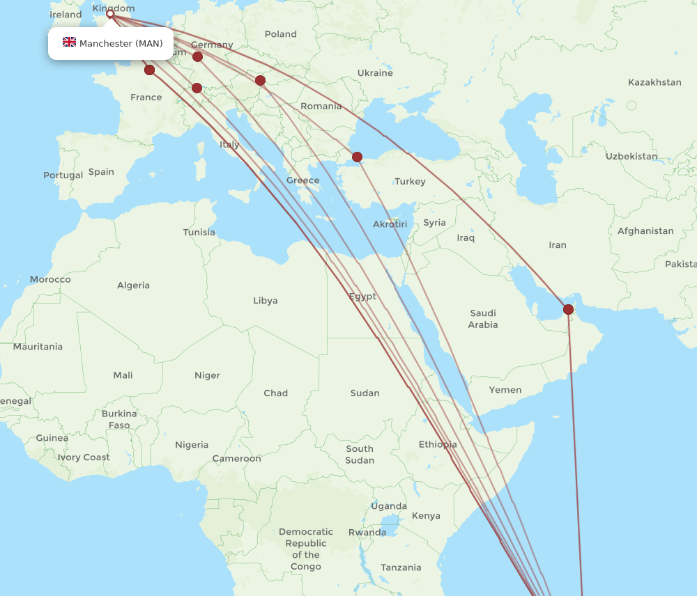 MAN-MRU flight routes