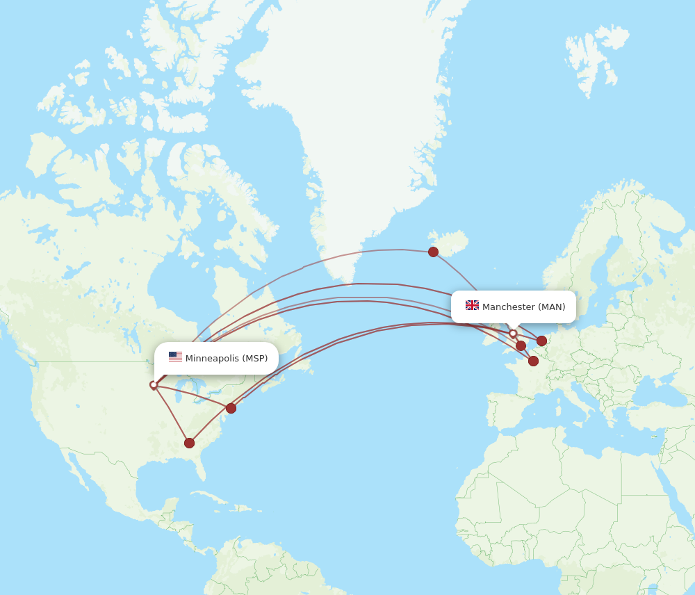 MAN to MSP flights and routes map