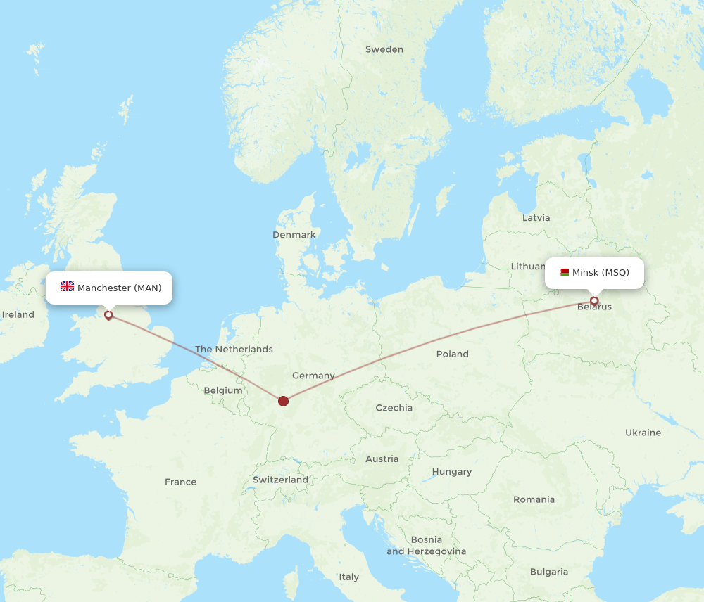 Manchester - Minsk route map and flight paths