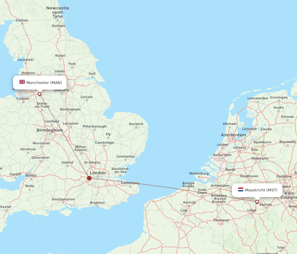 Manchester - Maastricht route map and flight paths