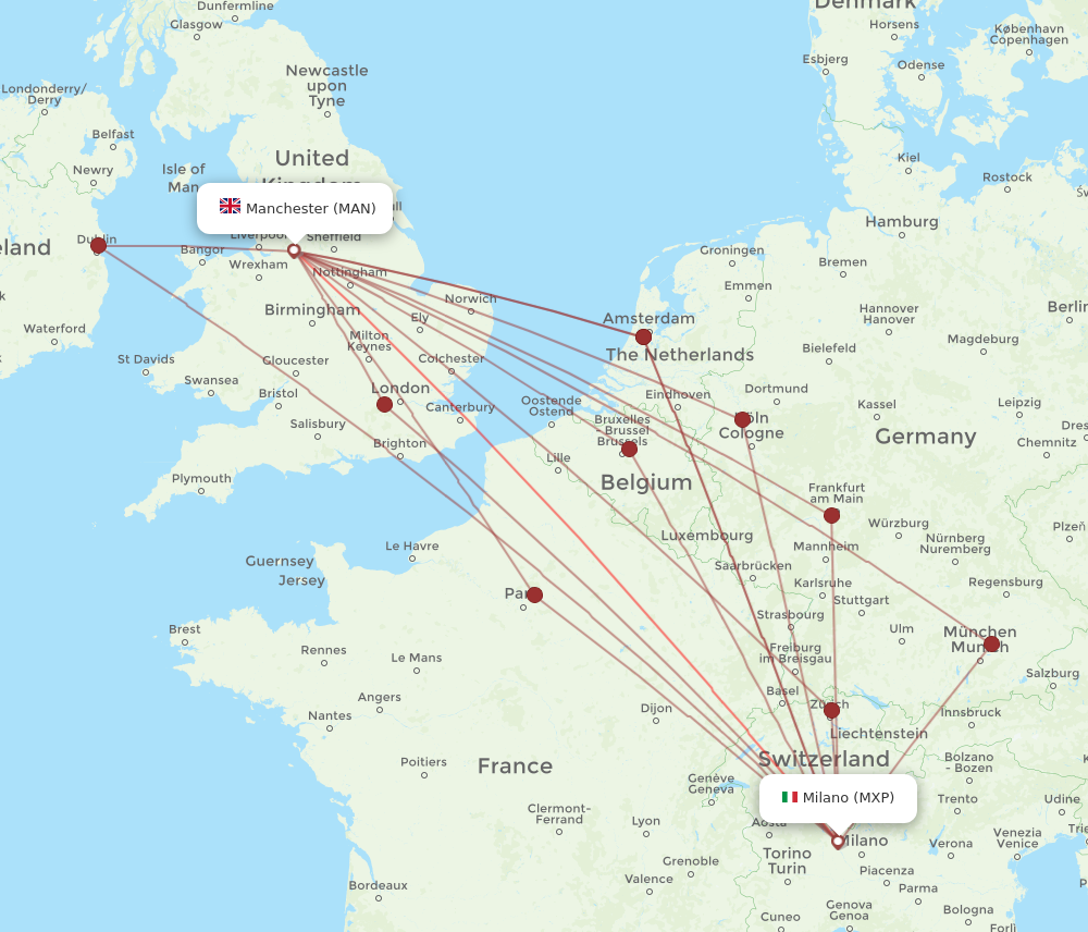 MAN to MXP flights and routes map