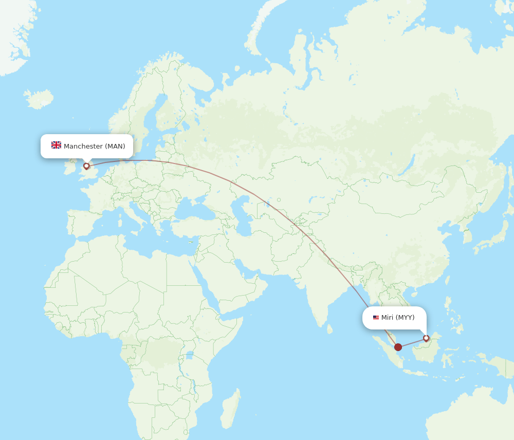 MAN to MYY flights and routes map