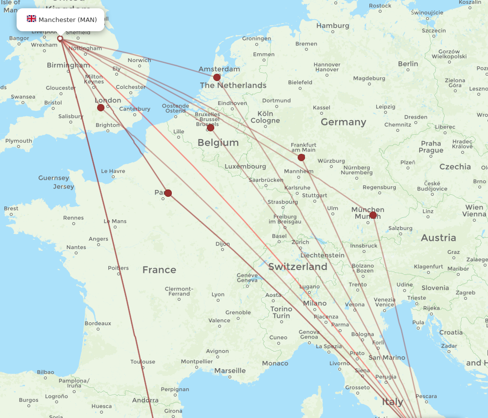 MAN to NAP flights and routes map