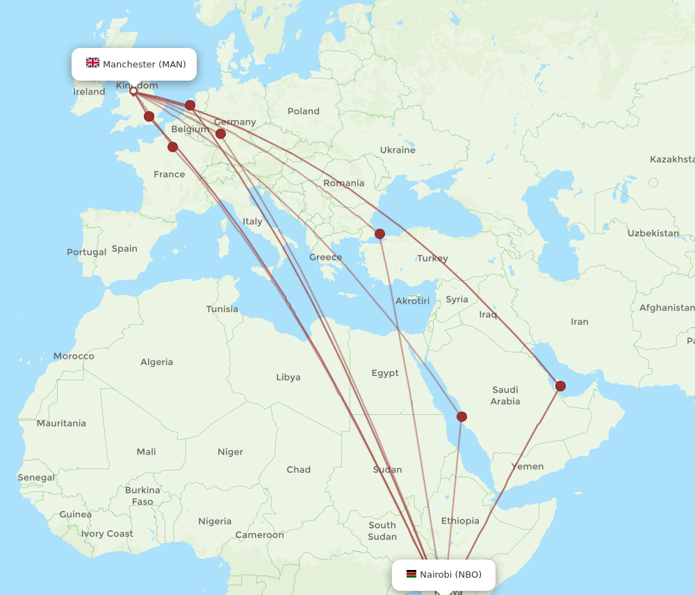 MAN-NBO flight routes