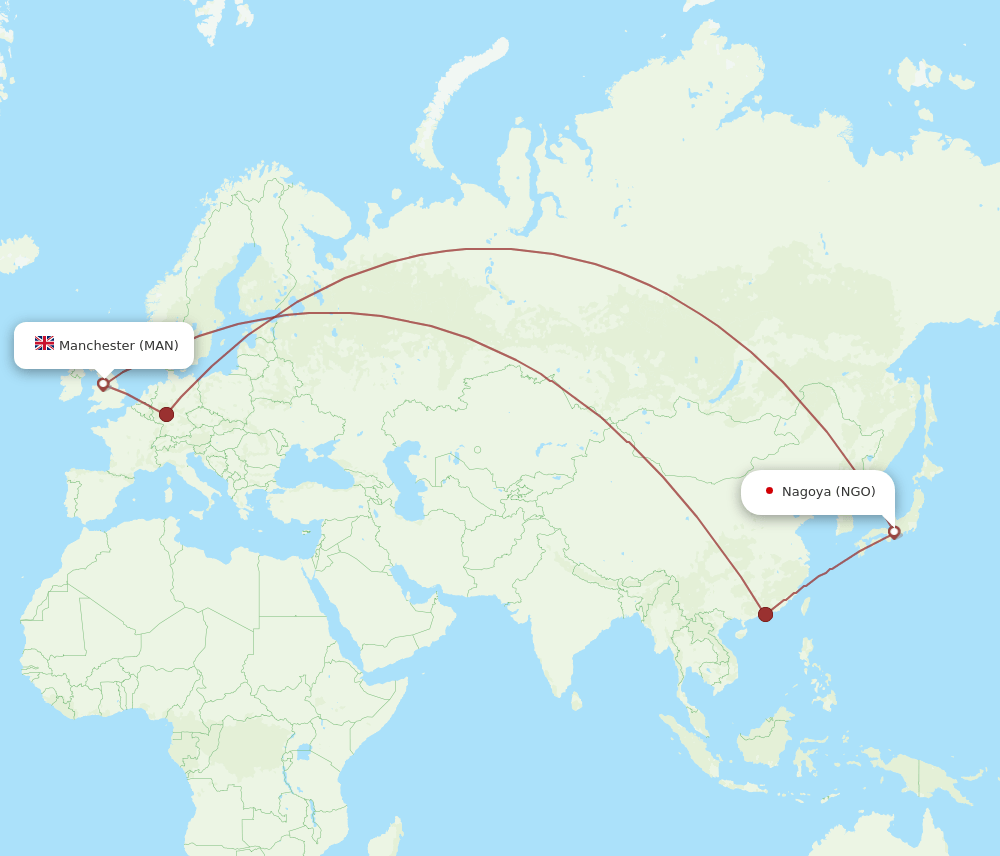 MAN to NGO flights and routes map