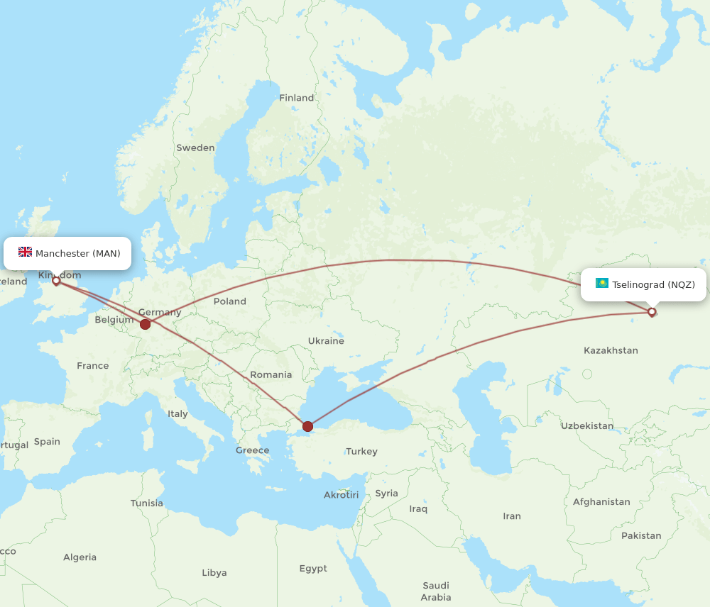MAN-NQZ flight routes