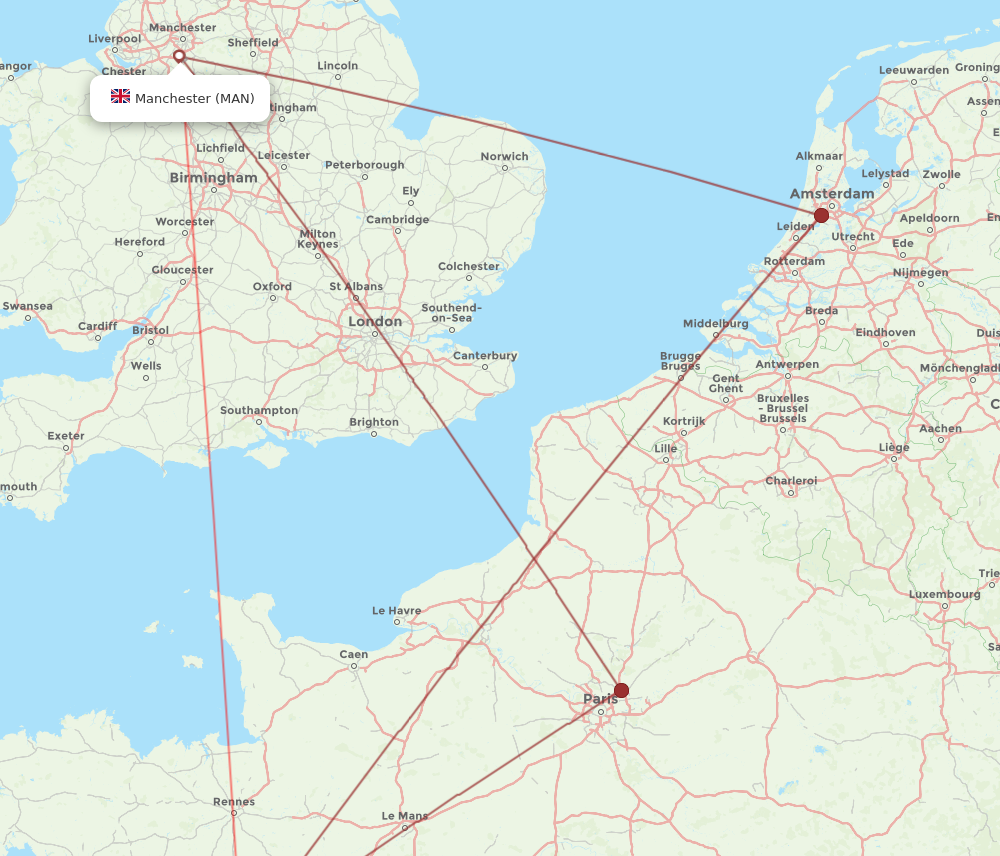 MAN to NTE flights and routes map