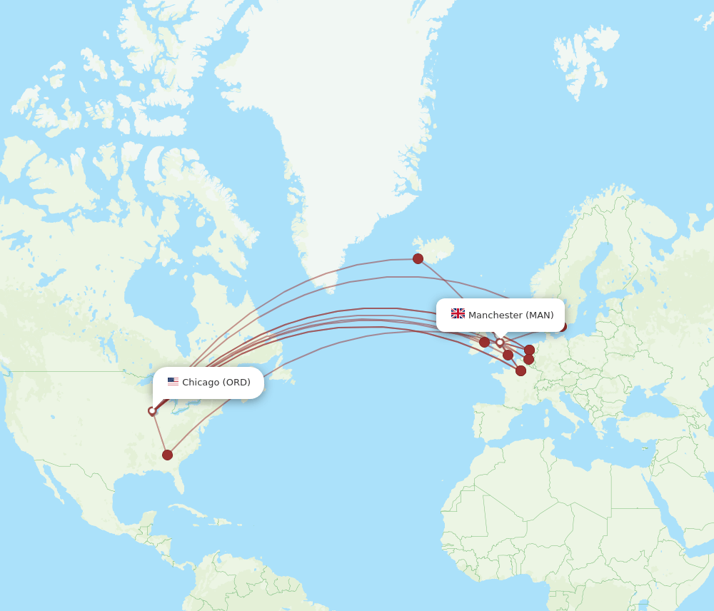 MAN to ORD flights and routes map