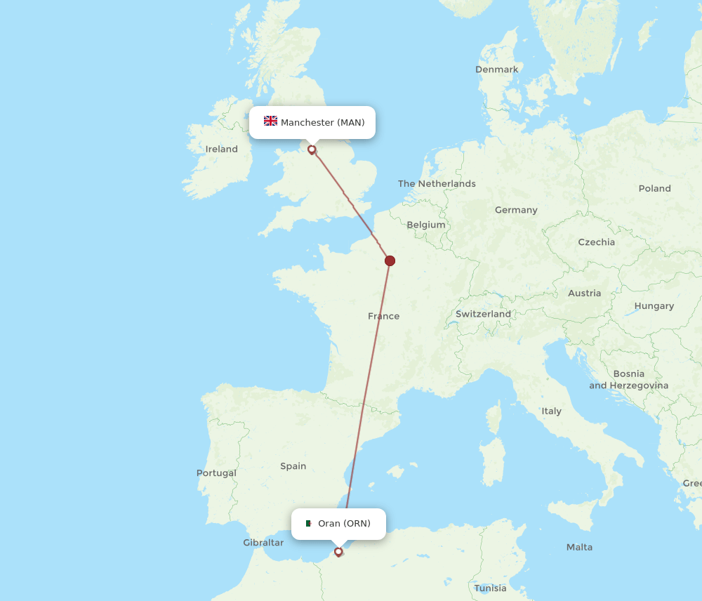 MAN-ORN flight routes