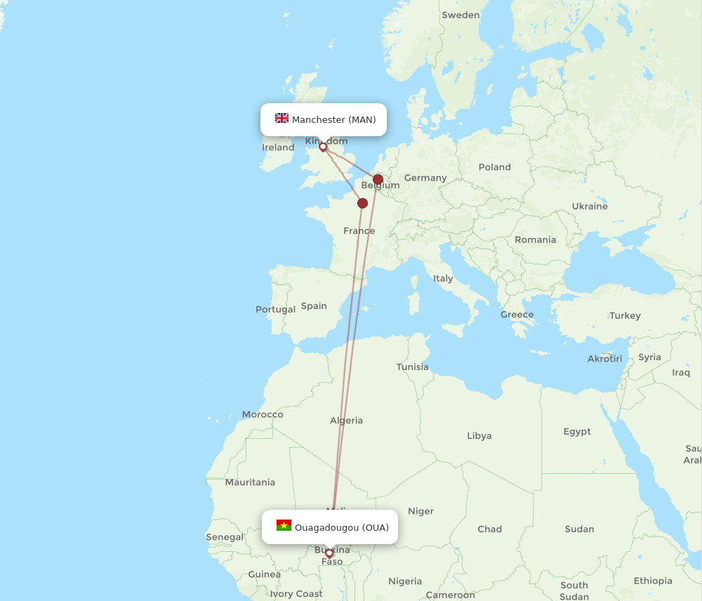 MAN-OUA flight routes