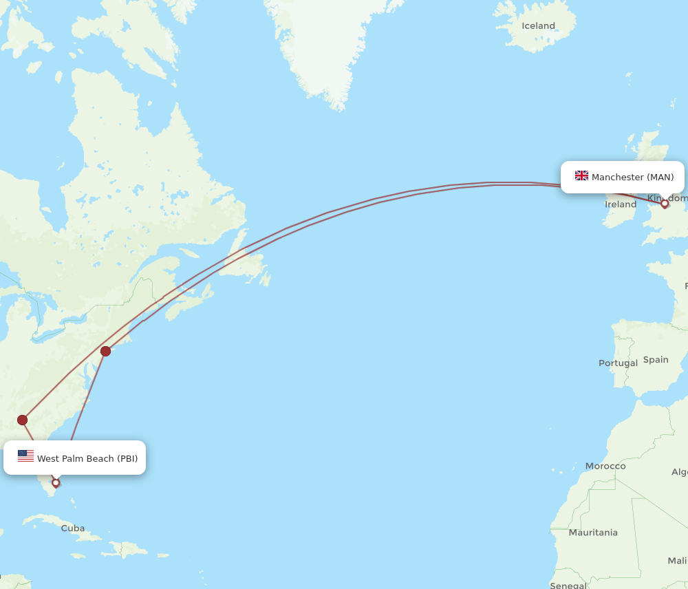 MAN-PBI flight routes