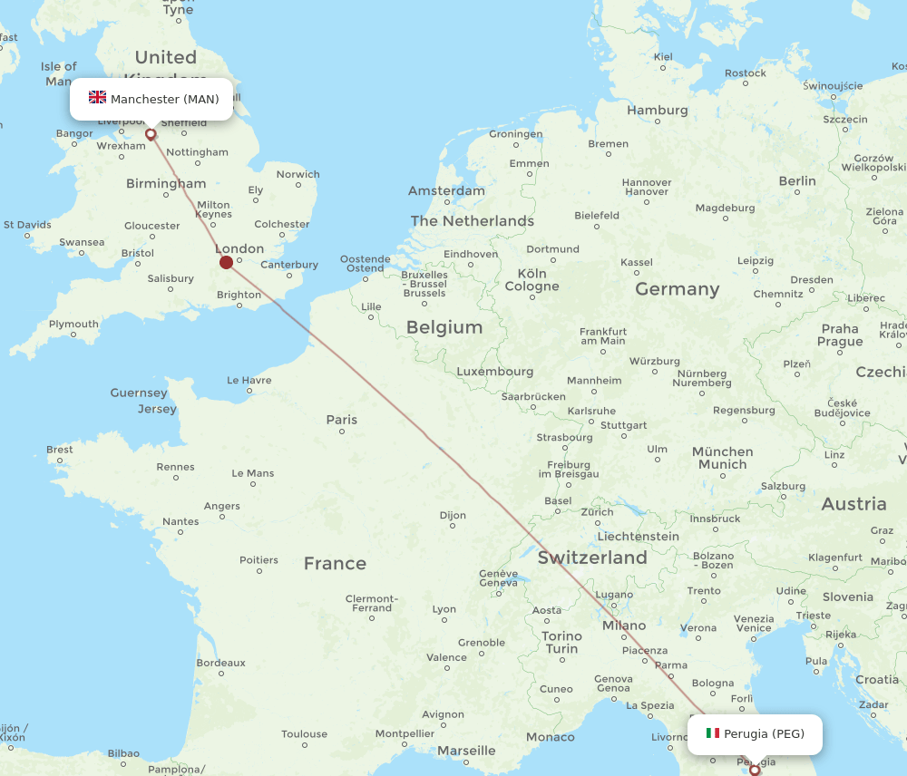 MAN to PEG flights and routes map