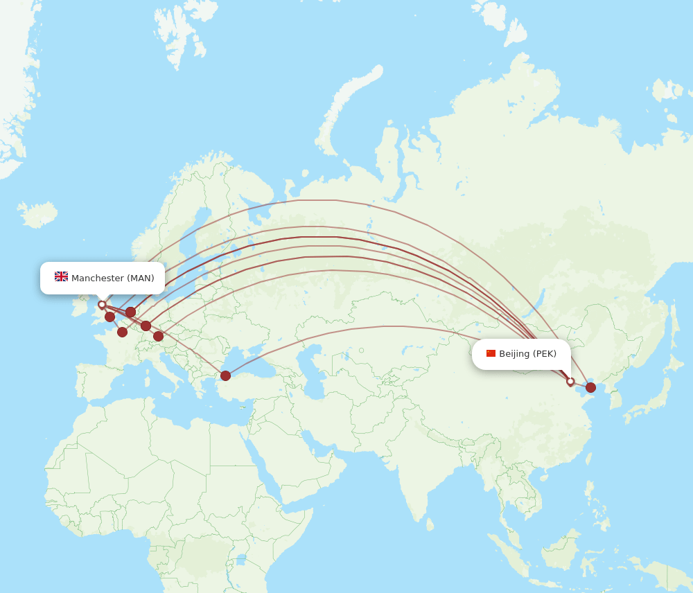 MAN-PEK flight routes