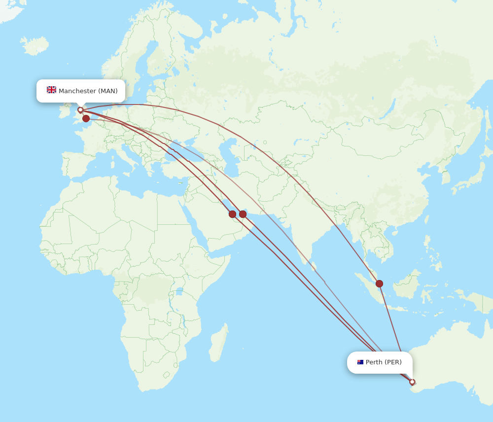 MAN-PER flight routes
