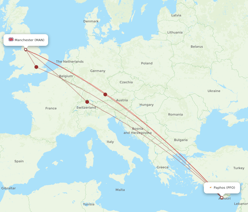 MAN-PFO flight routes