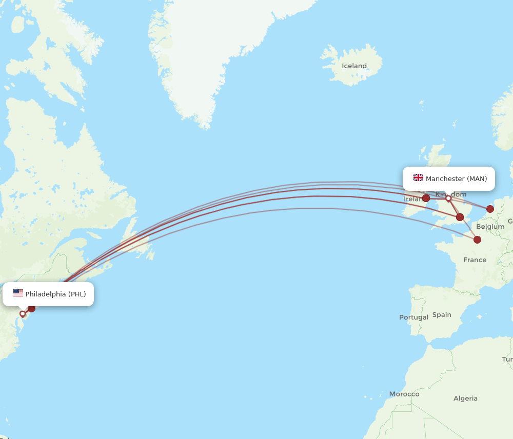 MAN-PHL flight routes
