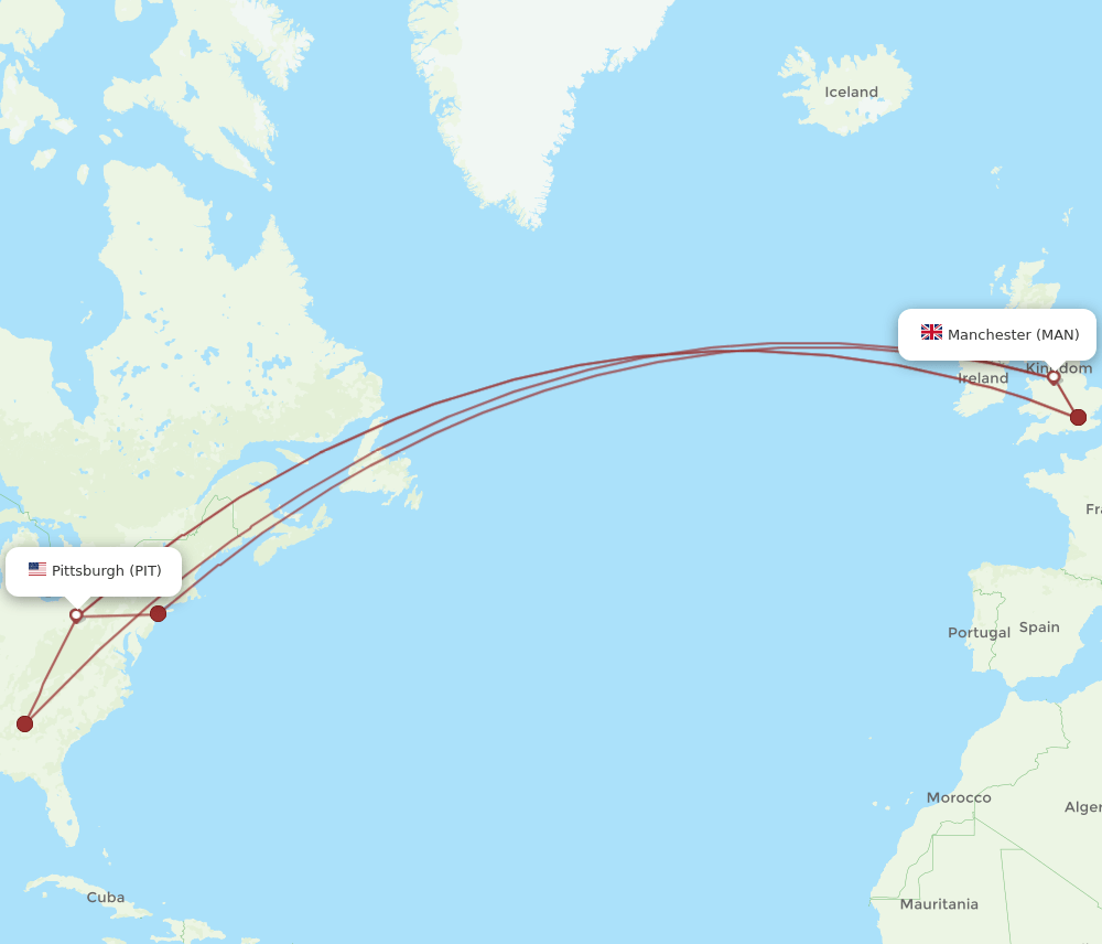 MAN-PIT flight routes