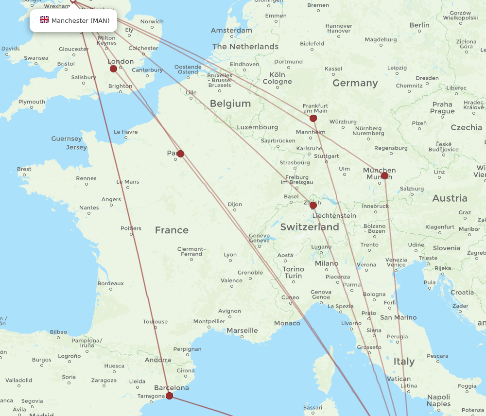 MAN to PMO flights and routes map