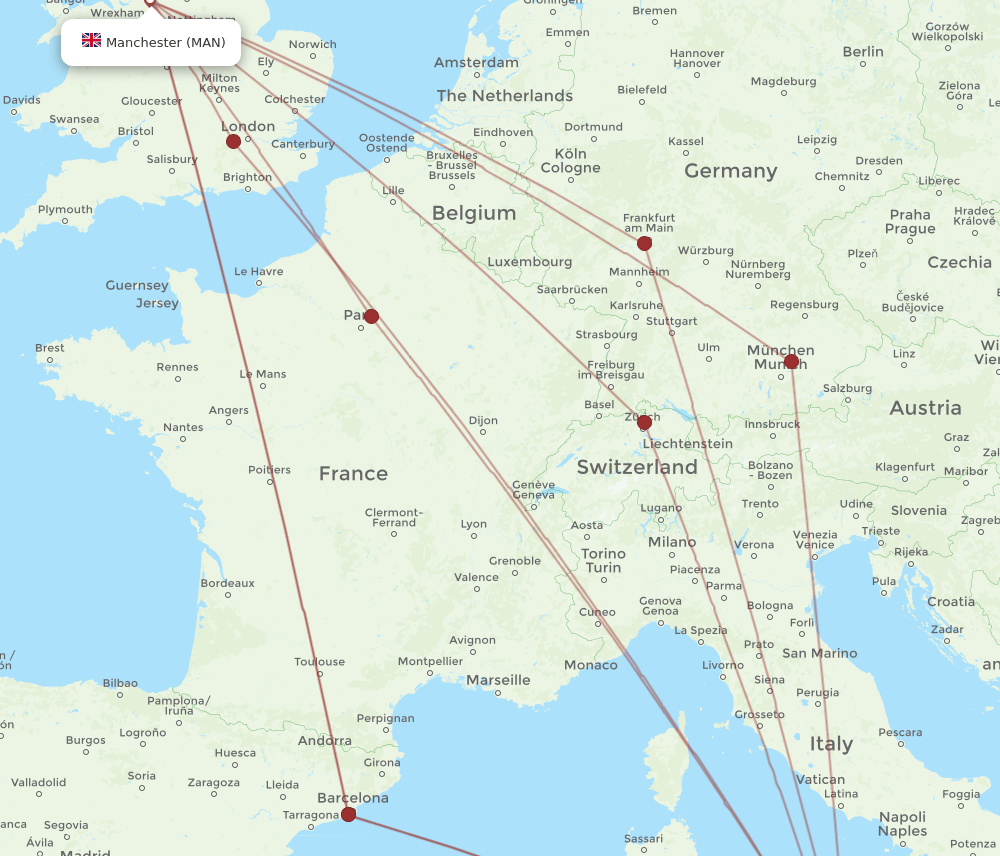 MAN-PMO flight routes