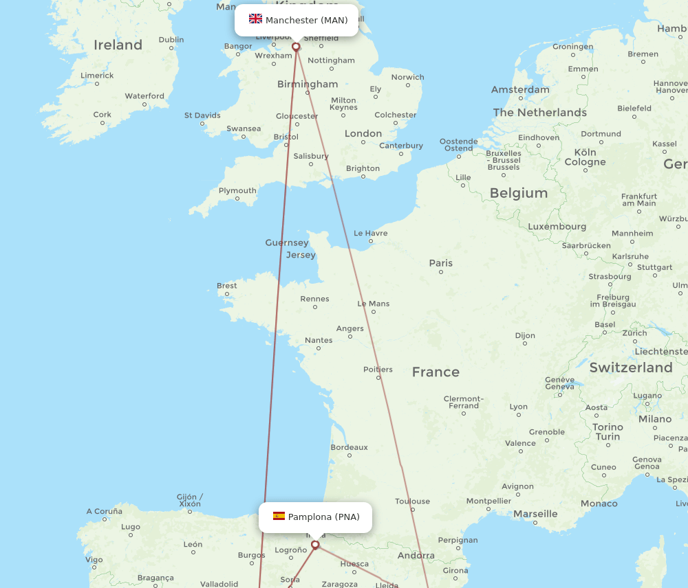 MAN-PNA flight routes