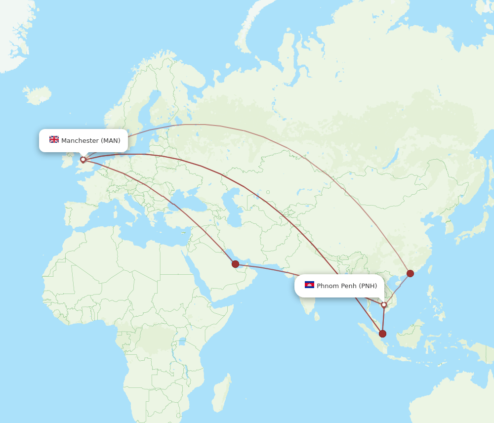 MAN to PNH flights and routes map