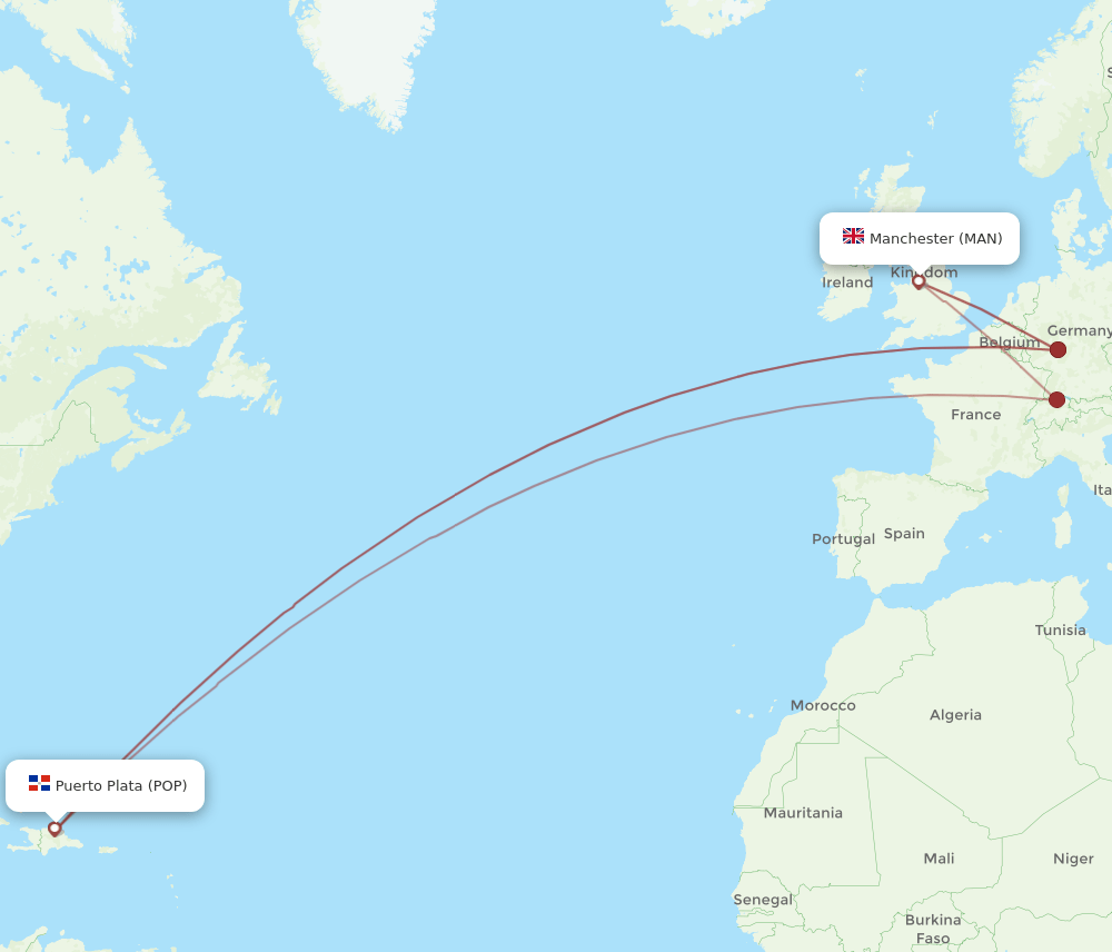 MAN to POP flights and routes map