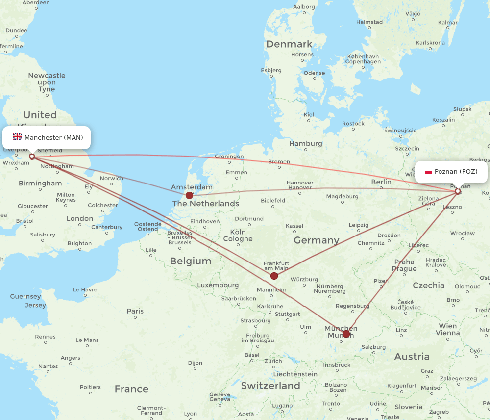 MAN-POZ flight routes