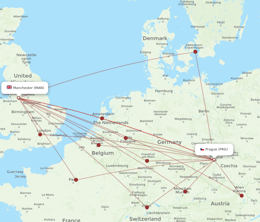 MAN-PRG flight routes
