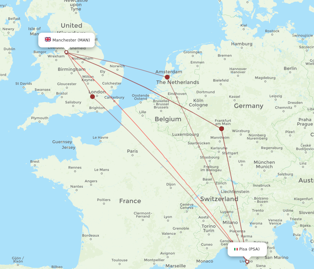 MAN to PSA flights and routes map