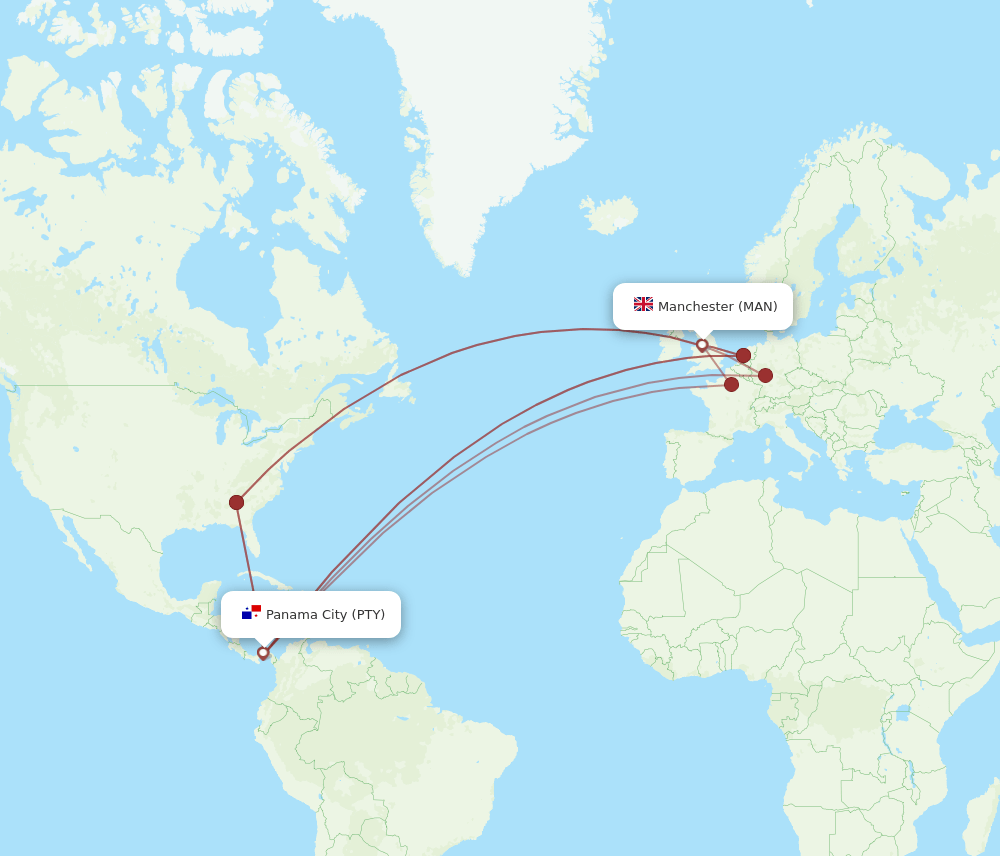 MAN to PTY flights and routes map